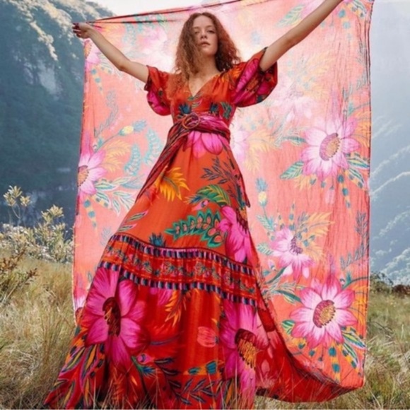Farm Rio Maxi Flowers Maxi Dress‎ XS - Picture 1 of 8